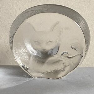 Zajecar Yugoslavia cat paper weight 24% lead crystal Kitten bowl of yarn